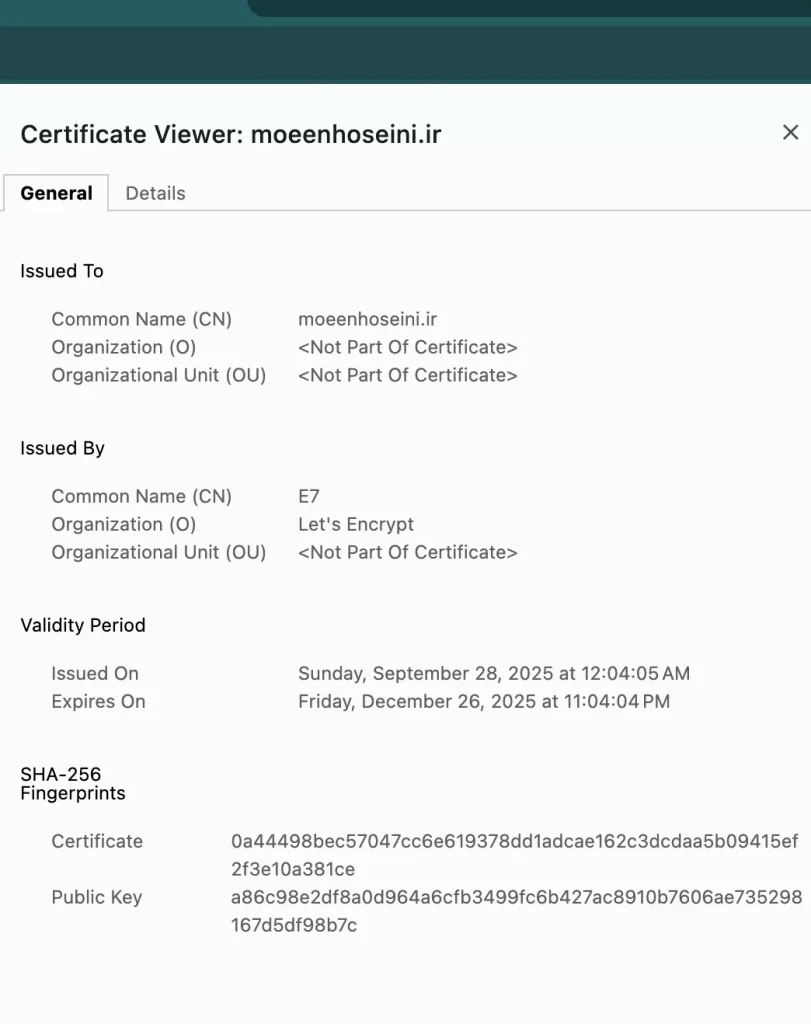 مرحله سوم از چک کردن گواهی ssl